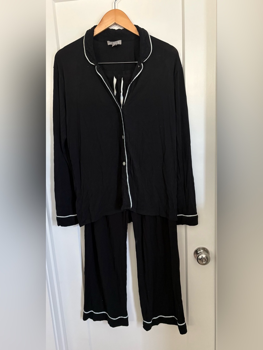 J Crew Women's Black with White Piping Dreamy Pajama Set